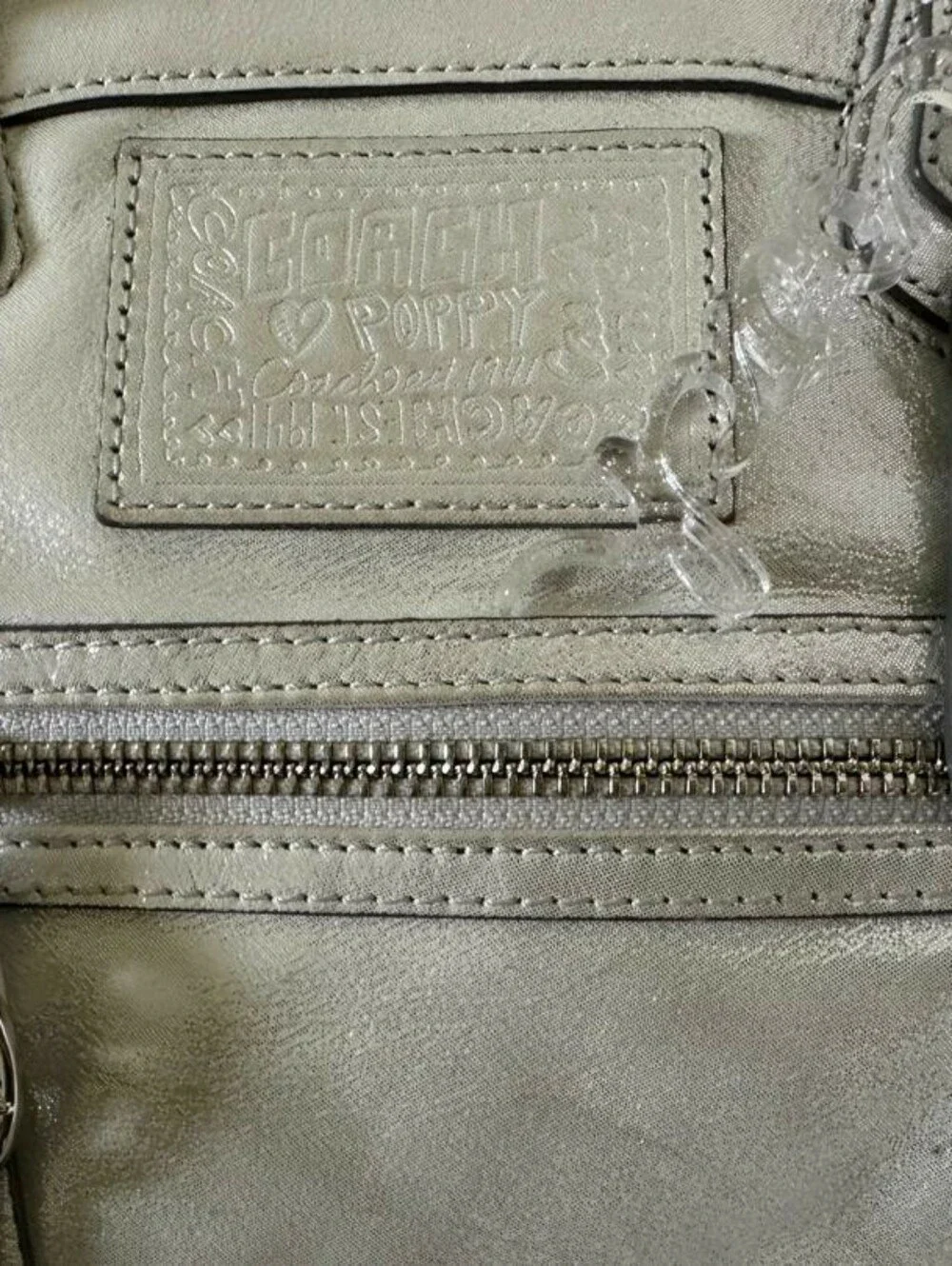 Coach Poppy Rocker Silver Stardust Crossbody Purse Bag Metallic Silver Leather
